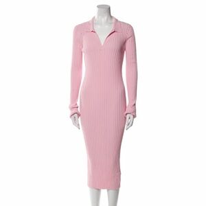 Helmut Lang Pink Long Sleeve Ribbed Dress